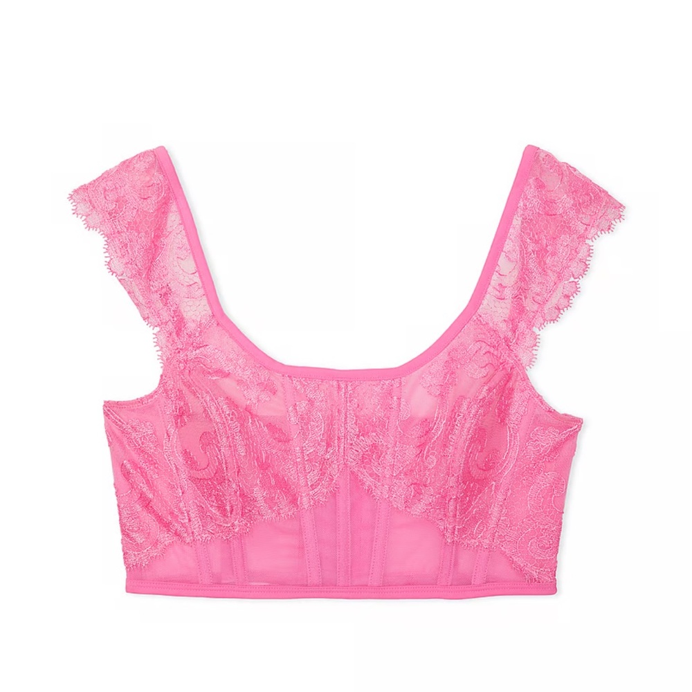 Victoria’s Secret Dream Angels Boho Floral Embroidery Cap Sleeve Corset Bra Top